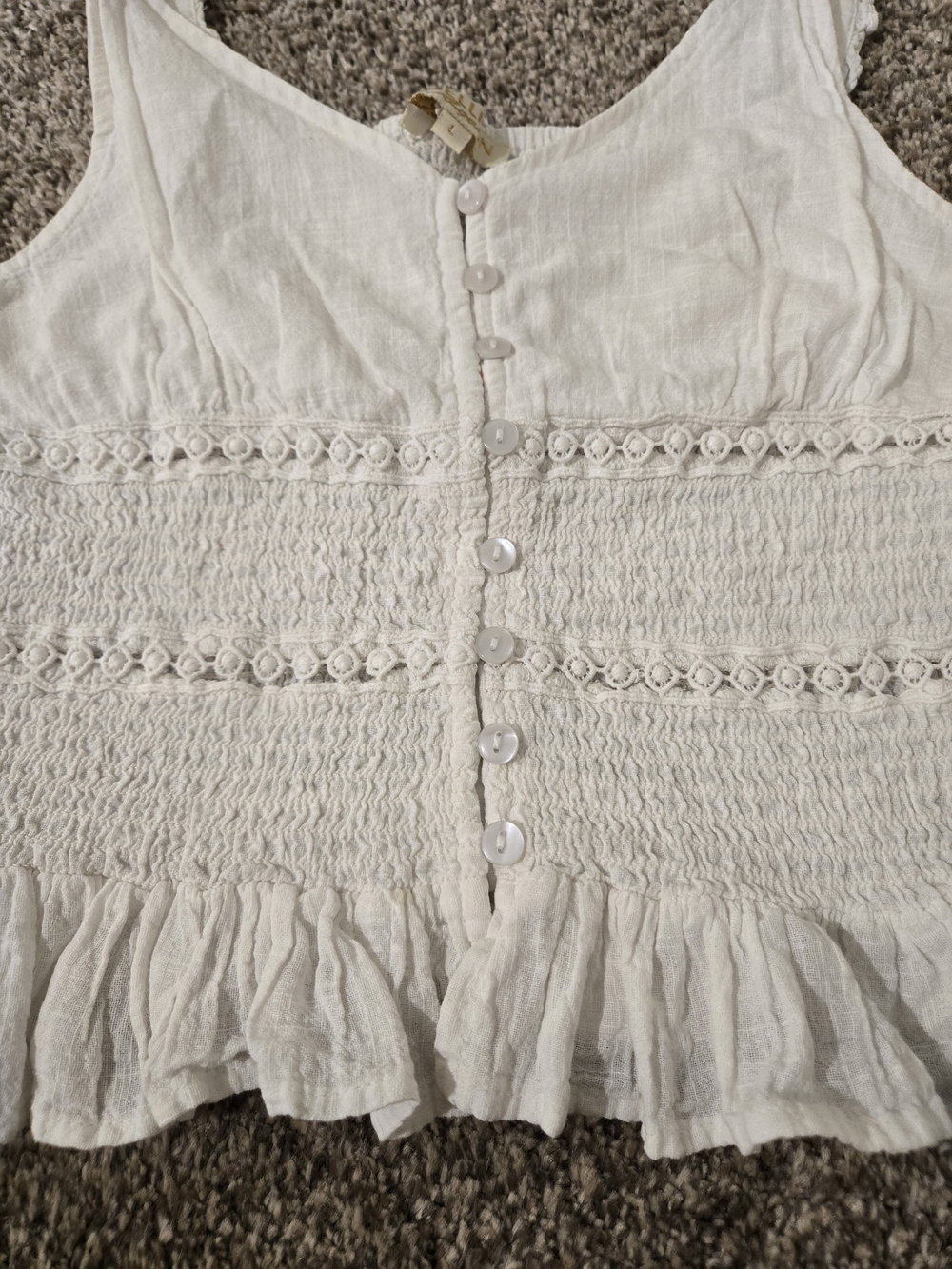 Rebellion White Smocked Ruffle Button-Front Camisole - Picture 2 of 4
